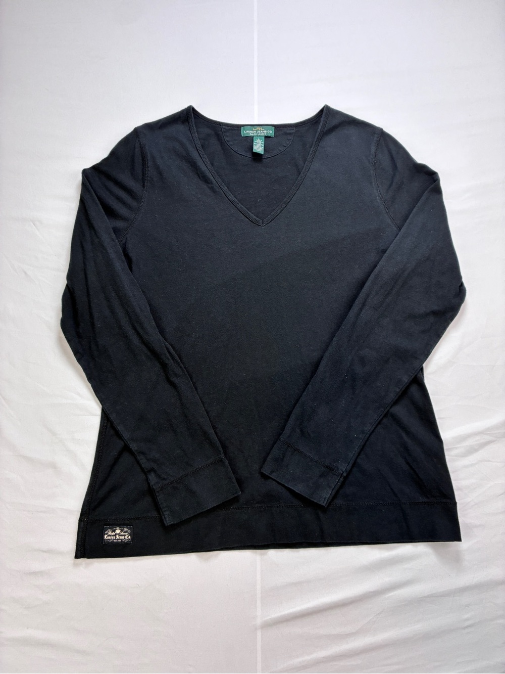 Ralph Lauren LRL Lauren Jeans Co Black V-Neck L/S Tshirt Sz L Basic Cotton Lady